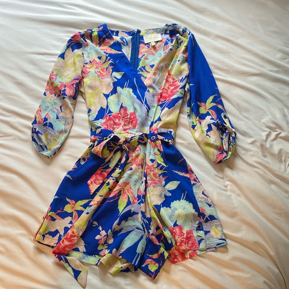 Floral Blue Wrap Romper